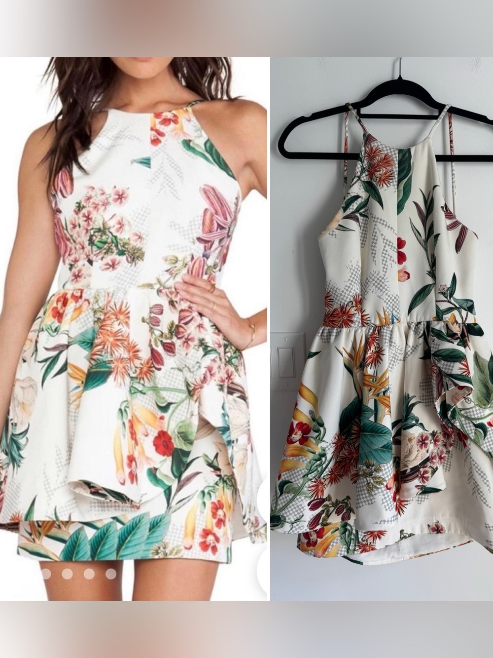 Anthropologie Cameo Dahlia botanical white tropical floral peplum Dress Size M